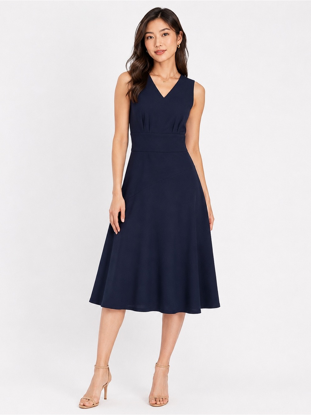 Calvin Klein Navy Blue Sleeveless Fit & Flare Midi Dress Size 4